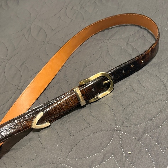 Martin Dingman Brown Leather Belt with Gold Buckle